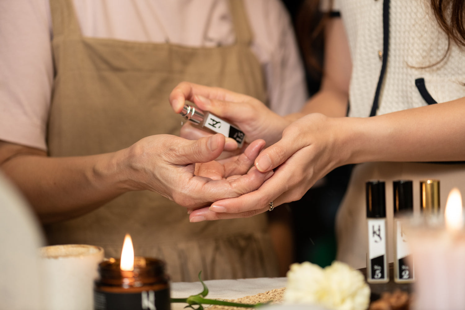 Essential Oil putting on mother's hand for Mother's Day gifts illustration.