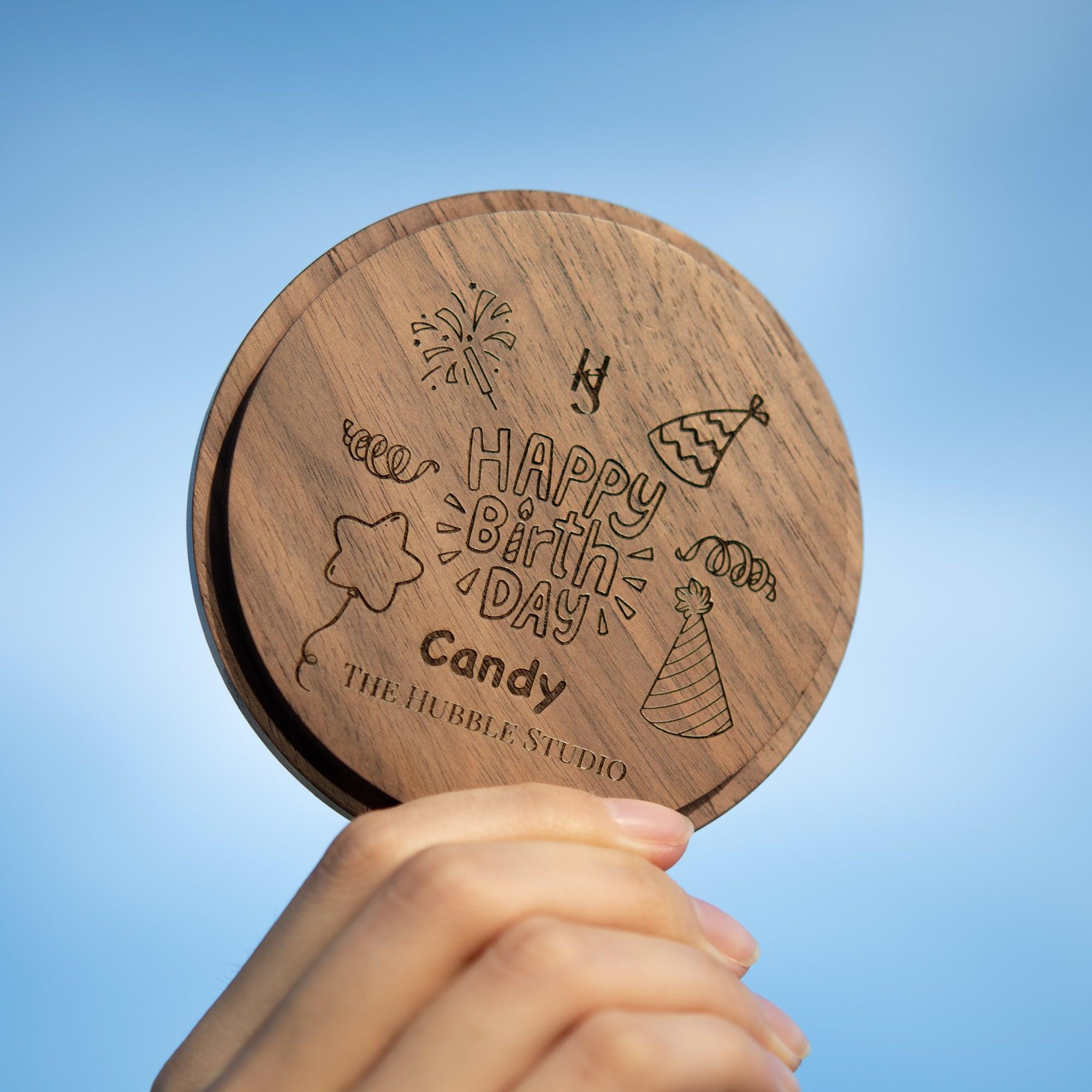 Engraved black walnut lid