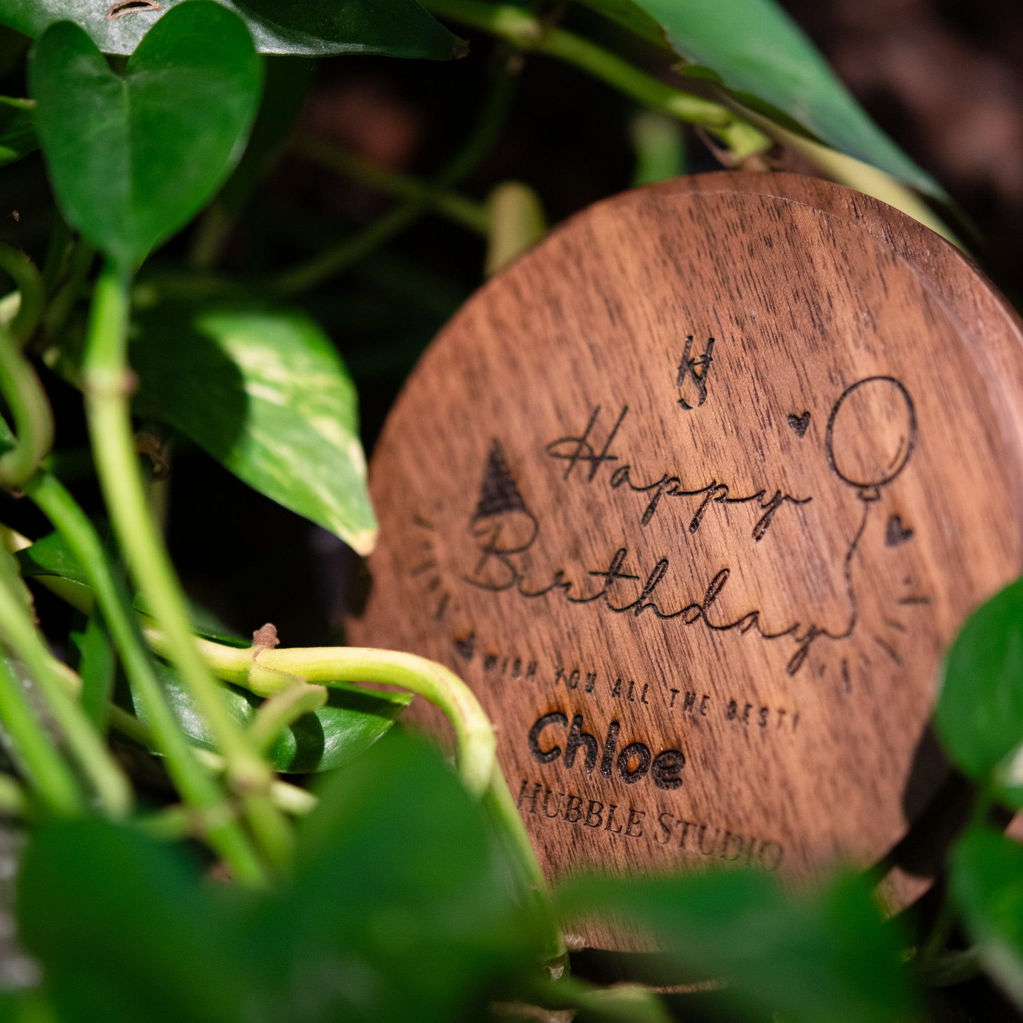 Engraved black walnut lid